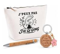 Coffret Cadeau J’Peux Pas j’AI Qi Gong | Trousse Coton, Stylo Bambou Gravé et Porte-Clés Bois | 3 Pièces Prêtes à Offrir | Remerciement Anniversaire Noël
