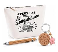 Coffret Cadeau J’Peux Pas j’AI Train Miniature | modélisme ferroviaire (Train) | Trousse Coton, Stylo Bambou Gravé et Porte-Clés Bois | 3 Pièces Prêtes à Offrir
