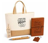Coffret Cadeau J’peux pas je préfère m’occuper de mes Roses | Sac Cabas Coton et Jute 18 L, Carnet, Stylo Bambou, Porte-Clés, Marque-Page | 5 Pièces Gravées | Anniversaire Noël Jardinier Jardinière
