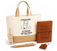 Coffret Cadeau J’peux pas je préfère mon Bull Terrier | Sac Cabas Coton et Jute 18 L, Carnet, Stylo Bambou, Porte-Clés, Marque-Page | 5 Pièces Gravées | Anniversaire Noël Propriétaire Bull Terrier