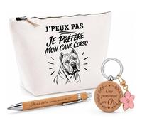 Coffret Cadeau J’Peux Pas Je préfère Mon Cane Corso | Trousse Coton, Stylo Bambou Gravé et Porte-Clés Bois | 3 Pièces Prêtes à Offrir | Remerciement Propriétaire Cane Corso Anniversaire Noël