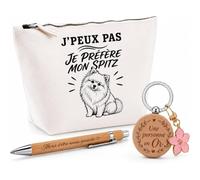 Coffret Cadeau J’Peux Pas Je préfère Mon Spitz | Trousse Coton, Stylo Bambou Gravé et Porte-Clés Bois | 3 Pièces Prêtes à Offrir | Remerciement Propriétaire Spitz Anniversaire Noël