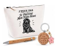 Coffret Cadeau J’Peux Pas Je préfère Mon Terre-Neuve | Trousse Coton, Stylo Bambou Gravé et Porte-Clés Bois | 3 Pièces Prêtes à Offrir | Remerciement Propriétaire Terre-Neuve Anniversaire Noël