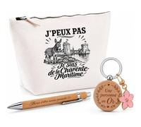 Coffret Cadeau J’Peux Pas Je suis de la Charente-Maritime | Trousse Coton, Stylo Bambou Gravé et Porte-Clés Bois | 3 Pièces Prêtes à Offrir | Remerciement Anniversaire Noël