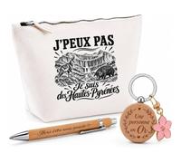 Coffret Cadeau J’Peux Pas Je suis des Hautes-Pyrénées | Trousse Coton, Stylo Bambou Gravé et Porte-Clés Bois | 3 Pièces Prêtes à Offrir | Remerciement Anniversaire Noël