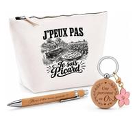 Coffret Cadeau J’Peux Pas Je suis Picard | Trousse Coton, Stylo Bambou Gravé et Porte-Clés Bois | 3 Pièces Prêtes à Offrir | Remerciement Anniversaire Noël