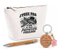 Coffret Cadeau J’Peux Pas Je suis Prothésiste ongulaire | Trousse Coton, Stylo Bambou Gravé et Porte-Clés Bois | 3 Pièces Prêtes à Offrir | Remerciement Anniversaire Noël