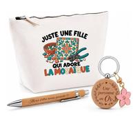 Coffret Cadeau Juste Une Fille Qui Adore la mosaïque | Trousse Coton, Stylo Bambou Gravé et Porte-Clés Bois | 3 Pièces Prêtes à Offrir | Remerciement Mosaïste Anniversaire Noël