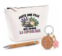 Coffret Cadeau Juste Une Fille Qui Adore la sophrologie | Trousse Coton, Stylo Bambou Gravé et Porte-Clés Bois | 3 Pièces Prêtes à Offrir | Remerciement Sophrologue Anniversaire Noël