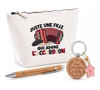 Coffret Cadeau Juste Une Fille Qui Adore l'accordéon | Trousse Coton, Stylo Bambou Gravé et Porte-Clés Bois | 3 Pièces Prêtes à Offrir | Remerciement Accordéoniste Anniversaire Noël