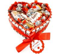 Coffret Cadeau Kinder en Forme de Cœur, Assortiment Chocolats Kinder Bueno, Chocobon, Happy Hippo, Panier Garni à Offrir