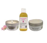 Coffret cadeau Kit de massage sensuel bien être FLEUR de LOTUS Purespa By Purenail, avec 1 Bougie de massage, 1 huile de massage, 1 beurre de karité, et 1 Trousse cosmétique offerte,