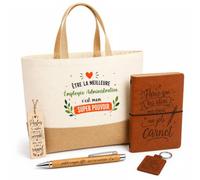 Coffret Cadeau La Meilleure Employée Administrativesuper Pouvoirmon Super Pouvoir | Sac Cabas Coton et Jute 18 L, Carnet, Stylo Bambou, Porte-Clés, Marque-Page | 5 Pièces Gravées | Anniversaire Noël