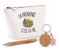 Coffret Cadeau La Provence C'est la Vie | Trousse Coton, Stylo Bambou Gravé et Porte-Clés Bois | 3 Pièces Prêtes à Offrir | Remerciement Provençal Provençale Anniversaire Noël