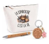 Coffret Cadeau La sophrologie C'est la Vie | Trousse Coton, Stylo Bambou Gravé et Porte-Clés Bois | 3 Pièces Prêtes à Offrir | Remerciement Sophrologue Anniversaire Noël