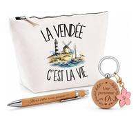 Coffret Cadeau La Vendée C'est la Vie | Trousse Coton, Stylo Bambou Gravé et Porte-Clés Bois | 3 Pièces Prêtes à Offrir | Remerciement Vendéen Vendéenne Anniversaire Noël