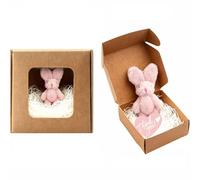 Coffret cadeau lapin en peluche avec doudou, carte en cœur, peluche rose dans boîte en papier kraft (6 cm), cadeau de remerciement pour anniversaire, bébé et petite amie, rose