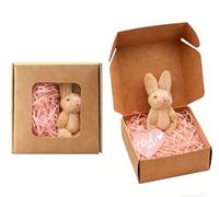 Coffret cadeau lapin en peluche avec doudou, carte en cœur, peluche rose dans boîte en papier kraft (6 cm), cadeau de remerciement pour anniversaire, bébé et petite amie, marron