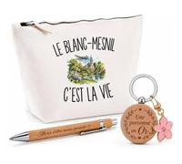 Coffret Cadeau Le Blanc-Mesnil c’est la Vie | Trousse Coton, Stylo Bambou Gravé et Porte-Clés Bois | 3 Pièces Prêtes à Offrir | Remerciement Blanc-mesnilois -mesniloise Anniversaire Noël