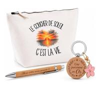 Coffret Cadeau Le Coucher de Soleil C'est la Vie | Trousse Coton, Stylo Bambou Gravé et Porte-Clés Bois | 3 Pièces Prêtes à Offrir | Remerciement Rêveur Rêveuse Anniversaire Noël