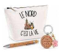 Coffret Cadeau Le Nord C'est la Vie | Trousse Coton, Stylo Bambou Gravé et Porte-Clés Bois | 3 Pièces Prêtes à Offrir | Remerciement Ch'ti Anniversaire Noël