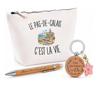 Coffret Cadeau Le Pas-de-Calais c’est la Vie | Trousse Coton, Stylo Bambou Gravé et Porte-Clés Bois | 3 Pièces Prêtes à Offrir | Remerciement Anniversaire Noël