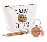 Coffret Cadeau Le Québec c’est la Vie | Trousse Coton, Stylo Bambou Gravé et Porte-Clés Bois | 3 Pièces Prêtes à Offrir | Remerciement Voyageur Voyageuse Anniversaire Noël