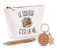 Coffret Cadeau Le Solfège c’est la Vie | Trousse Coton, Stylo Bambou Gravé et Porte-Clés Bois | 3 Pièces Prêtes à Offrir | Remerciement Musicien Musicienne Anniversaire Noël