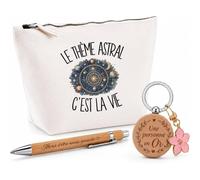 Coffret Cadeau Le thème Astral C'est la Vie | Trousse Coton, Stylo Bambou Gravé et Porte-Clés Bois | 3 Pièces Prêtes à Offrir | Remerciement Astrologue Anniversaire Noël