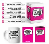 Coffret cadeau « Leaving Job and New Job » - Tasse, stylo, carnet et carte cadeau amusant pour quitter le travail - Rose