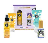 Coffret Cadeau Les Petits Plaisirs - Le Village des Senteurs Mûre - Eau de toilette 30ml, Brume pailletée, Gel douche & Lait corps - Fabriqué en France