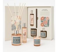 Coffret cadeau luxueux - Bougie parfumée, diffuseur de bâtonnets en rotin et spray - 25 x 19 x 6 cm - Coffret cadeau pour homme et femme - Parfum d'intérieur - Floral et frais - Beige
