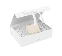 Coffret cadeau magnétique de luxe avec couvercle, ruban, herbe Lafite, carte vœux, boîte d'emballage Saint-Valentin(White,33x26.5x12cm)