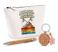 Coffret Cadeau Marche Nordique Pourquoi Je perds | Trousse Coton, Stylo Bambou Gravé et Porte-Clés Bois | 3 Pièces Prêtes à Offrir | Remerciement Anniversaire Noël