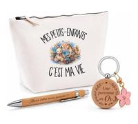 Coffret Cadeau Mes Petits-Enfants C'est ma Vie | Trousse Coton, Stylo Bambou Gravé et Porte-Clés Bois | 3 Pièces Prêtes à Offrir | Remerciement Grand-père Grand-mère Anniversaire Noël