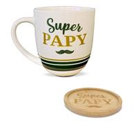 STC Coffret cadeau grande tasse et sous-tasse Le Café de Papy blanc et vert