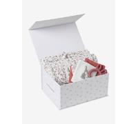 Coffret cadeau naissance 8 pièces : 1 hochet, 1 tapis à langer nomade, 5 lingettes, 1 pochette blanc imprimé TU