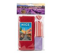Coffret Cadeau Nice Cours Saleya avec torchon nid d’Abeille Rouge, Savon et Sachet de lavandin