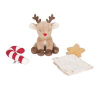 Coffret cadeau noël, doudou, un hochet et une peluche renne marron, rouge, jaune TU