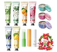 Coffret Cadeau Noël Femme, Coffret Cadeaus Femme Crème Pour Les Mains, 3x Bougies Parfumées, 6 X Crème Pour Les Mains, 3 X Lipstick, Idée Cadeau De Noël Pour Collègues, Mama, Petite Amie, Famille