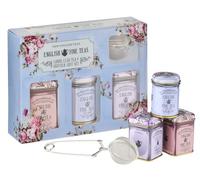 Coffret Cadeau Nouveau Thé Anglais Feuilles Libres & Infuseur - 3 Boîtes Métal Vintage Florales avec Mélanges Breakfast, Earl Grey & Afternoon avec Infuseur à Thé