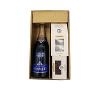 Coffret Cadeau Or - Champagne Pommery -1 Brut - Cacaotines (1x150g) et Raisins au sauternes (1x100g) MAISON GUINGUET