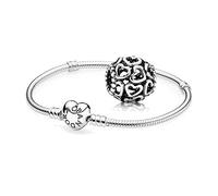 Coffret cadeau original Pandora - 1 bracelet en argent avec fermoir en forme de coeur 590719 et 1 magnifique charme motif Cœur 790964