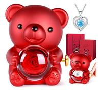 Coffret Cadeau Ours Rose Éternelle,Ours en Rose avec Éternelle,Boîte à Bijoux Cachée Collier en Forme de Cœur,Cadeau Unique,Rouge