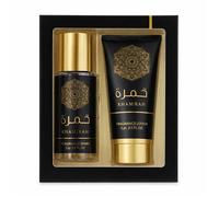 Coffret Cadeau Parfum Khamrah - Duo Spray Parfumé et Lait Corps Hydratant - Senteur Orientale de Luxe pour Femme et Homme (Unisexe)