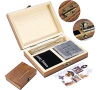 Coffret Cadeau Pierres Froides pour Whisky Et Boissons avec Boî Te en Bois FabriquéE à La Main, 9 Pierres à Whisky en Granit Et Sac en Velours, GlaçOns RéUtilisables, pour Lui, GarçOn d'honneur, PèRe
