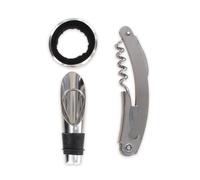 Fackelmann 683653 Coffret pour bouteille de vin contenant 4 pièces, tire-bouchon limonadier, bouchon verseur, coffret vin rouge, Acier inoxydable, Plastique, 23,3 x 6,4 x 6,4 cm
