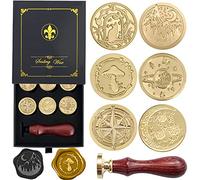 Coffret cadeau pour cachet de cire - 6 cachets en cuivre - 1 collet en bois - Pour cartes, enveloppes, emballage cadeau - Série Vast Universe