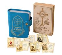 Coffret cadeau pour cartes saintes catholiques avec support en cuir synthétique 54 cartes de prière, étui de transport pour adultes, unisexe, bleu, One Size