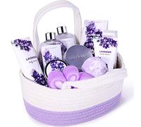 Coffret Cadeau pour Femme, Body&Earth 11 Pcs Coffret Bain au Parfum de Lavande avec Panier Décoratif, Parfait Cadeau pour l’Anniversaire